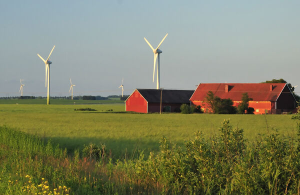 Lantgård och vindkraftverk