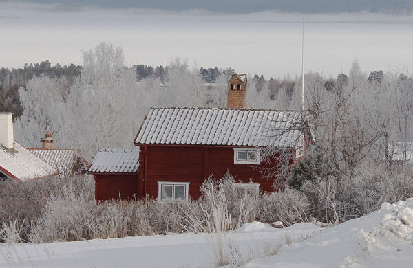 Hus i snöigt landsskap