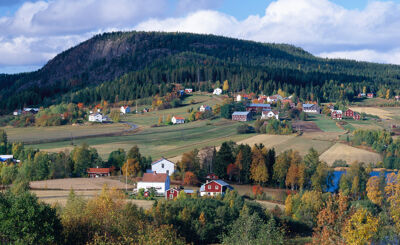 Landsbygd med hus och åkrar, Omne i Ångermanland